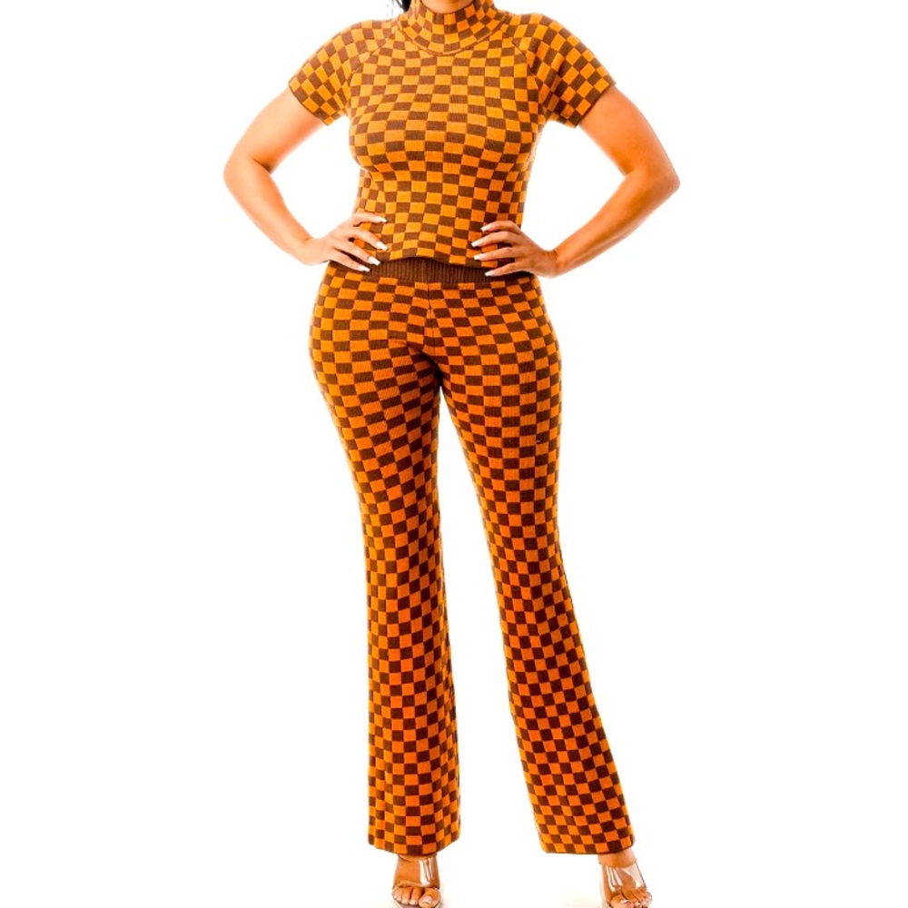 Checkered Two Piece Sweater Pants Set